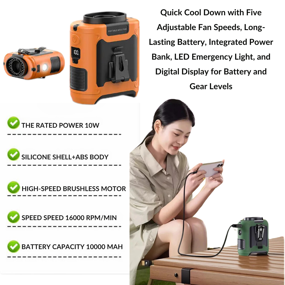 Portable Waist Cooler Fan with Power Bank & LED Lighting